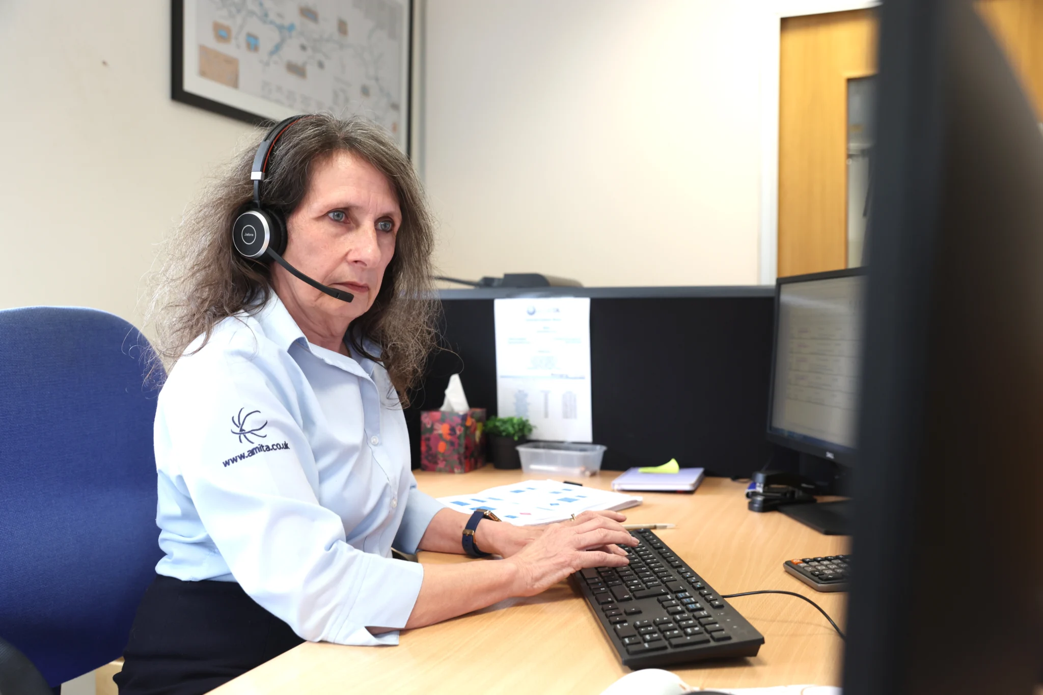 a woman focusing on working